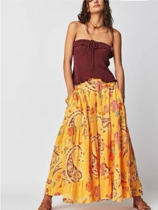 Free People Pants - Free People We The Free Dawn On Me Cord WideLeg Pants Floral Paisley Bohemian XL